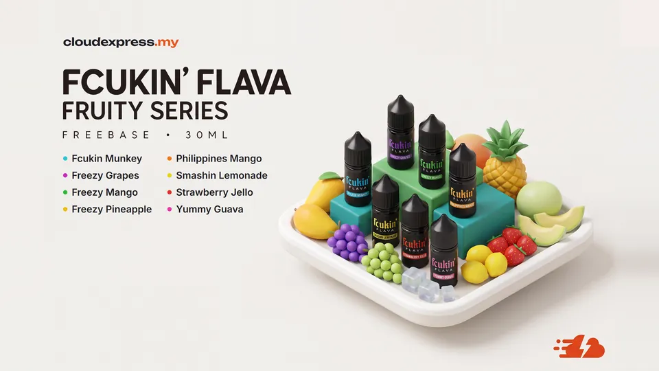Fcukin’ Flava Fruity Series, freebase 30ml: Fcukin Munkey, Freezy Grapes, Freezy Mango, Freezy Pineapple, Philippines Mango, Smashin Lemonade, Strawberry Jello and Yummy Guava