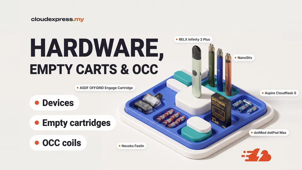 Hardware, empty cartridges and OCC coils from Nevoks, RELX, NanoStix, ASDF, dotMod and Aspire